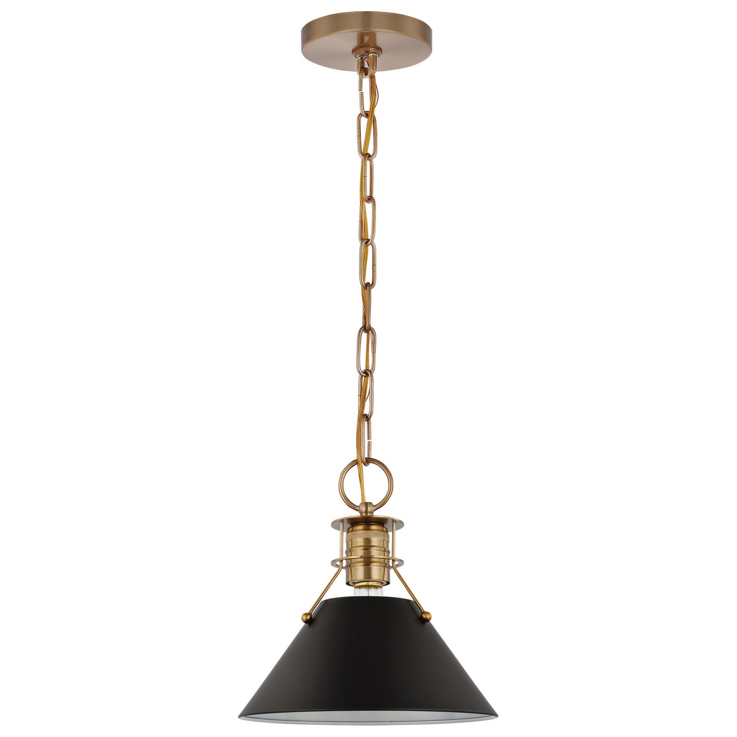 Outpost One Light Pendant by Nuvo Lighting in Matte Black / Burnished Brass Finish (60-7521)