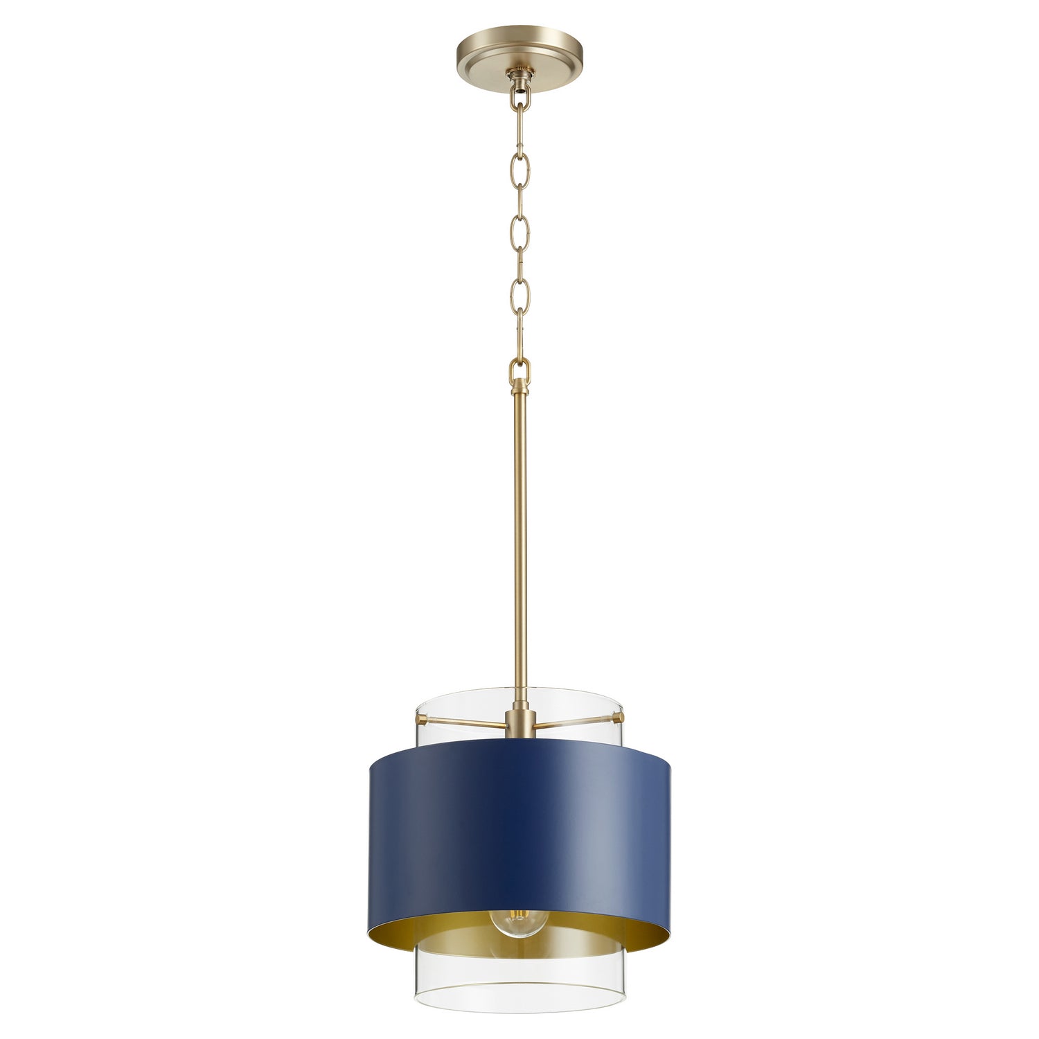  Glass Cylinder Drum Pendants One Light Pendant by Quorum in Aged Brass w/ Blue Finish (8012-3280)