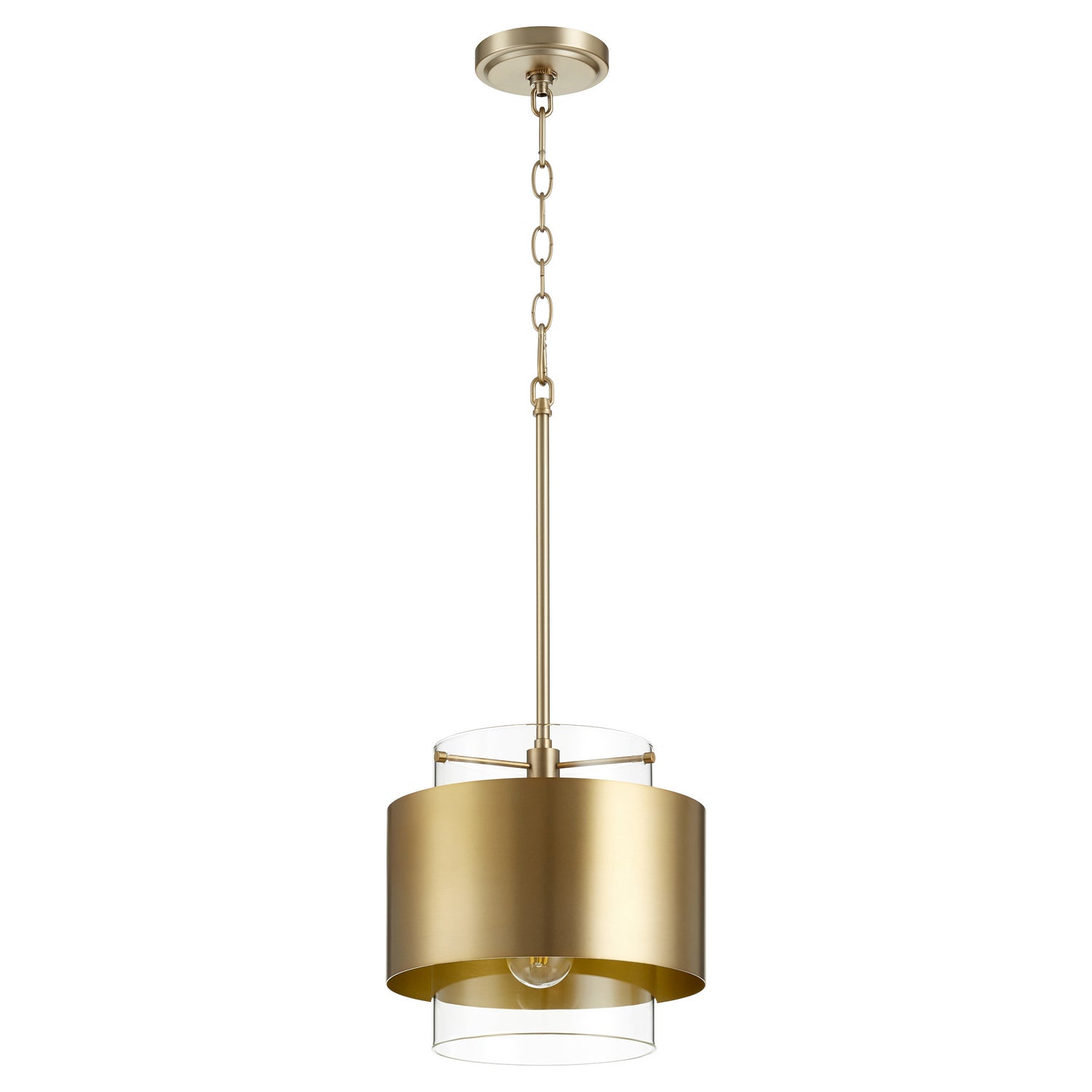  Glass Cylinder Drum Pendants One Light Pendant by Quorum in Aged Brass Finish (8012-80)