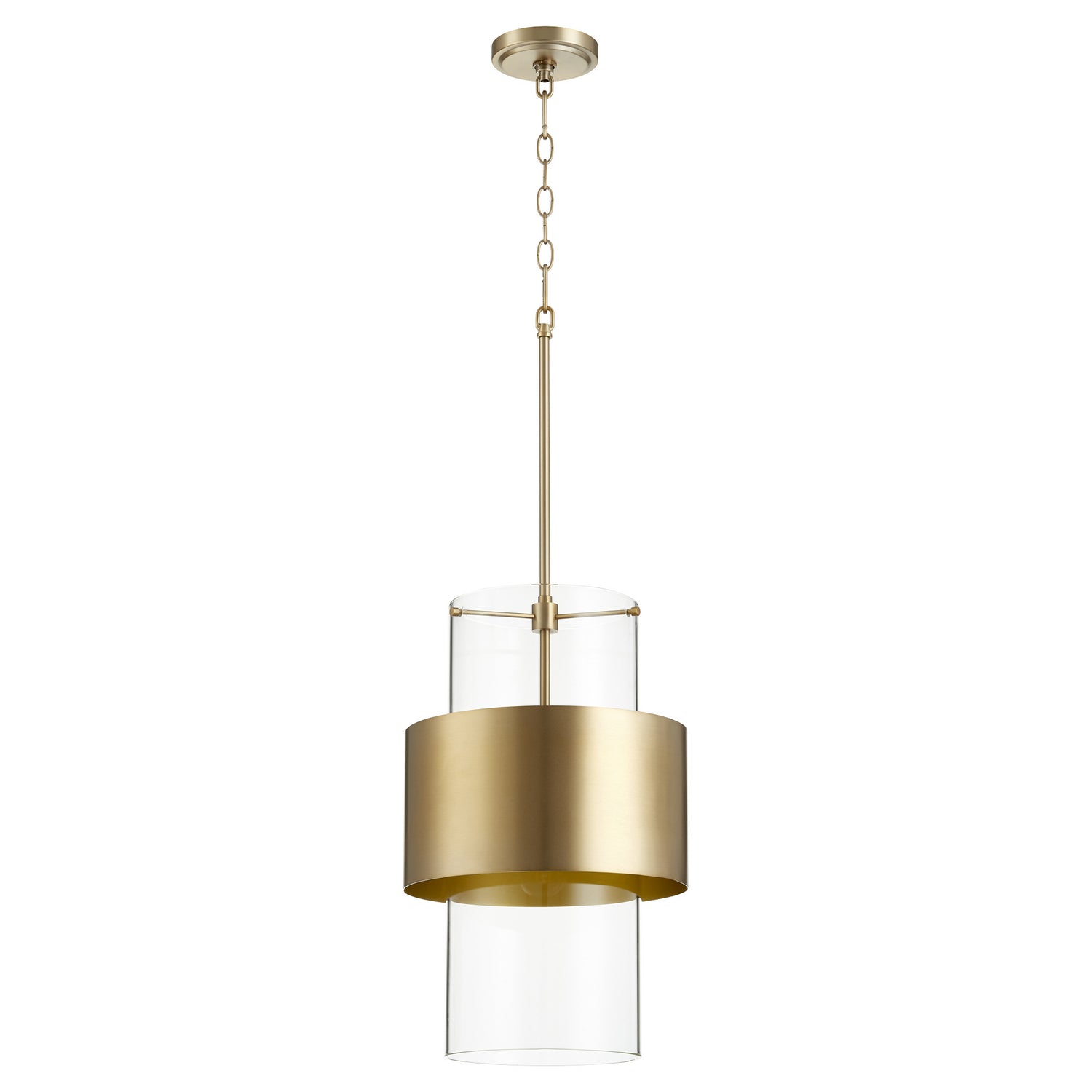  Glass Cylinder Drum Pendants One Light Pendant by Quorum in Aged Brass Finish (8013-80)