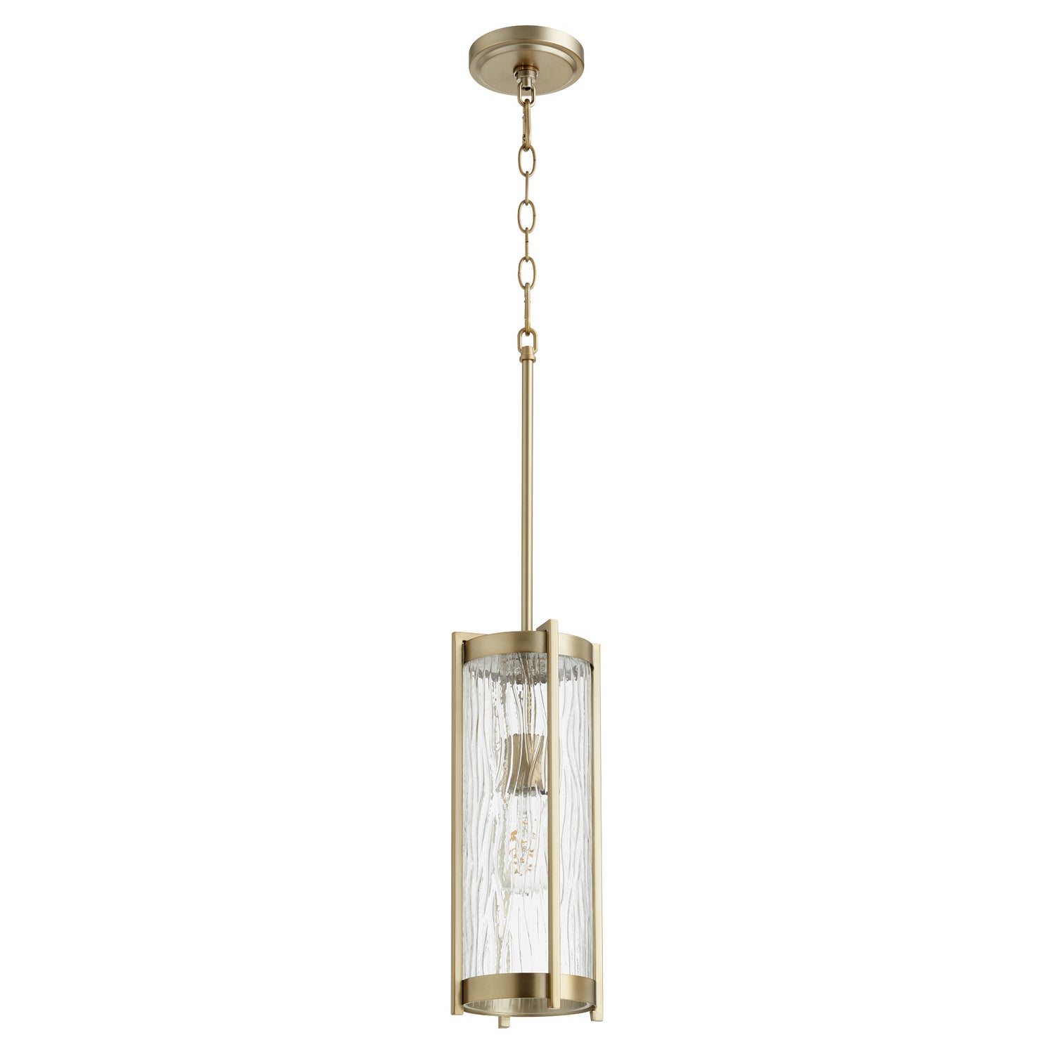  Chisseled Pendants One Light Pendant by Quorum in Aged Brass w/ Clear Chisseled Glass Finish (809-80)