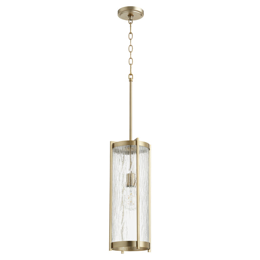  Chisseled Pendants One Light Pendant by Quorum in Aged Brass w/ Clear Chisseled Glass Finish (810-80)