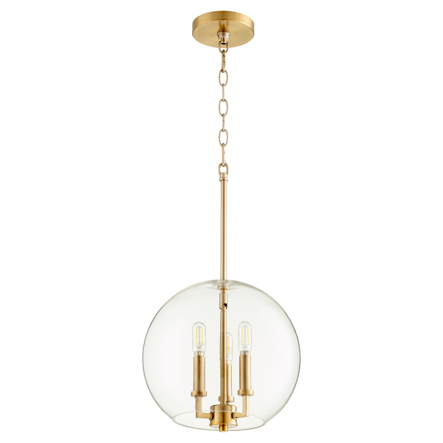  873 Globe Pendants Three Light Pendant by Quorum in Aged Brass Finish (873-3-80)