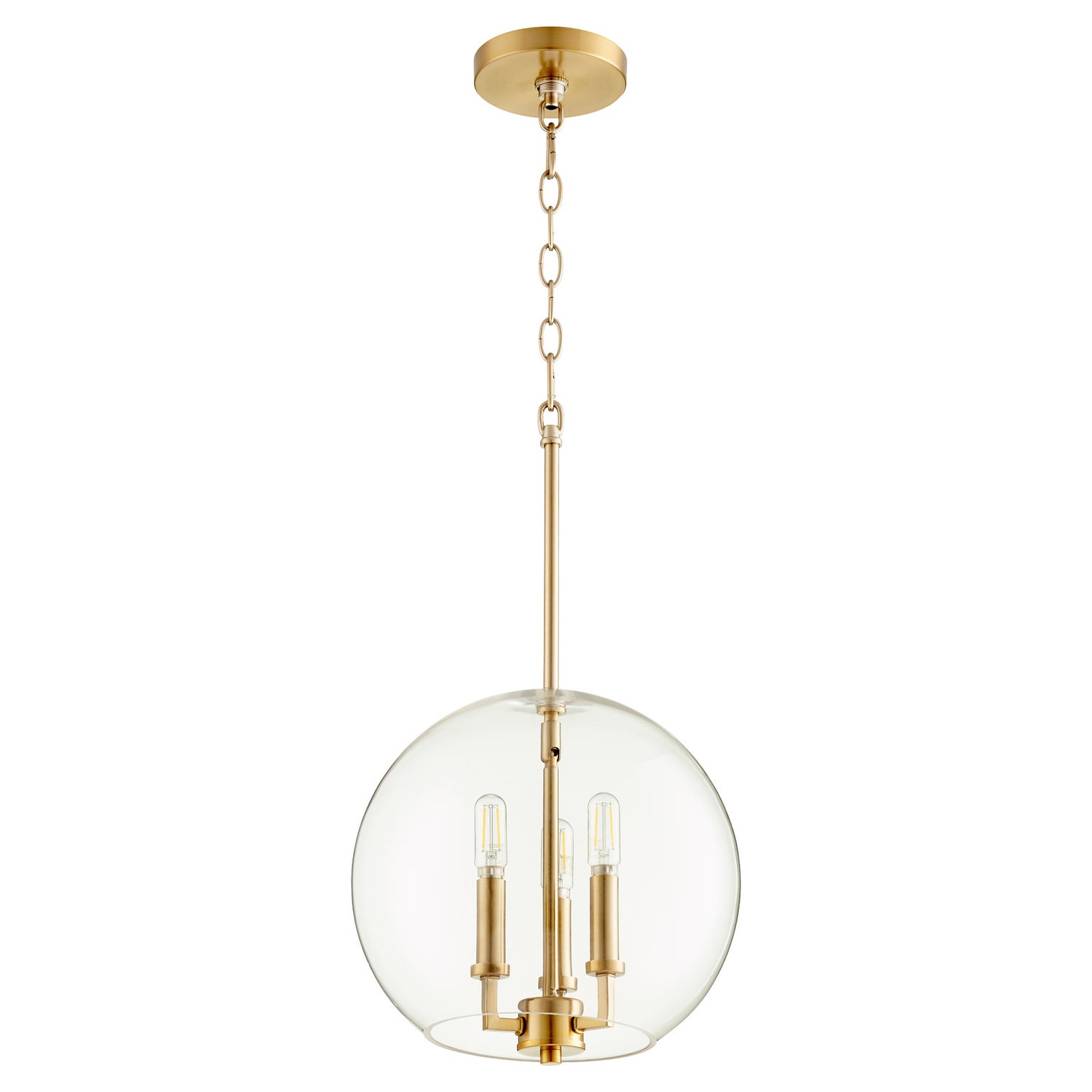  873 Globe Pendants Three Light Pendant by Quorum in Aged Brass Finish (873-3-80)