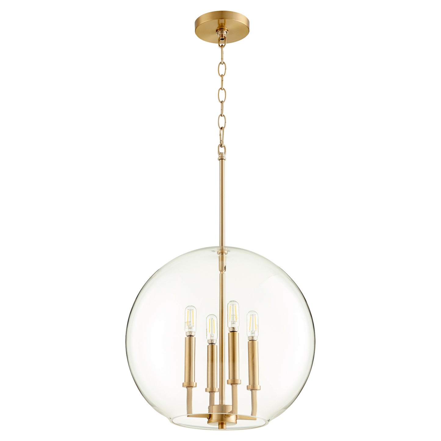  873 Globe Pendants Four Light Pendant by Quorum in Aged Brass Finish (873-4-80)