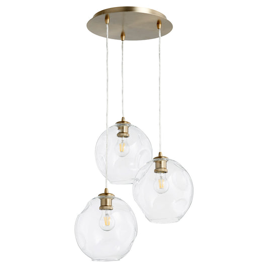  Numen Three Light Pendant by Quorum in Aged Brass Finish (63-80)