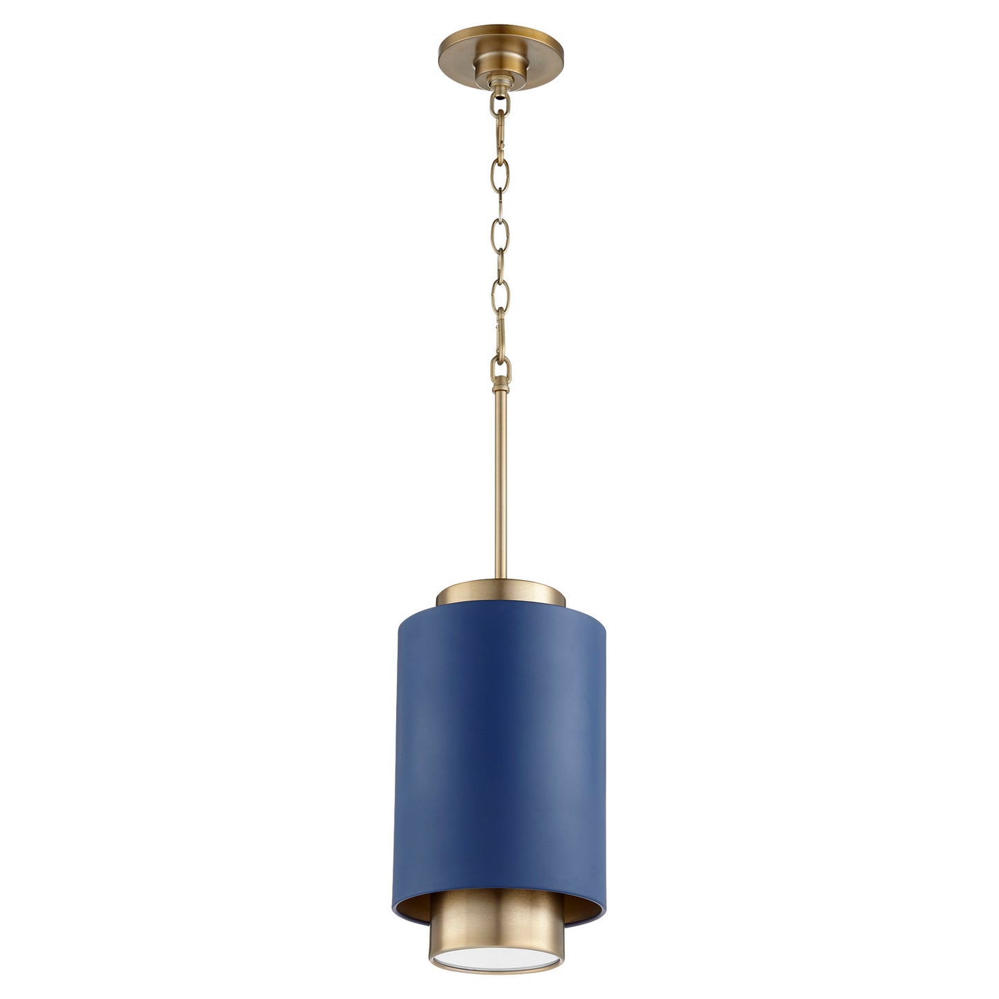  Cylinder Pendants One Light Pendant by Quorum in Aged Brass w/ Blue Finish (8008-3280)