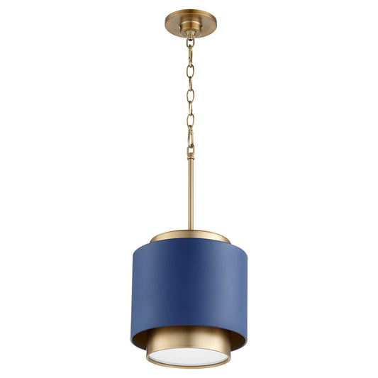  Drum Pendants One Light Pendant by Quorum in Aged Brass w/ Blue Finish (8010-3280)