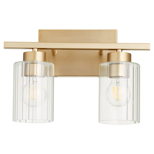  Ladin Two Light Vanity by Quorum in Aged Brass w/ Clear Fluted Glass Finish (501-2-280)