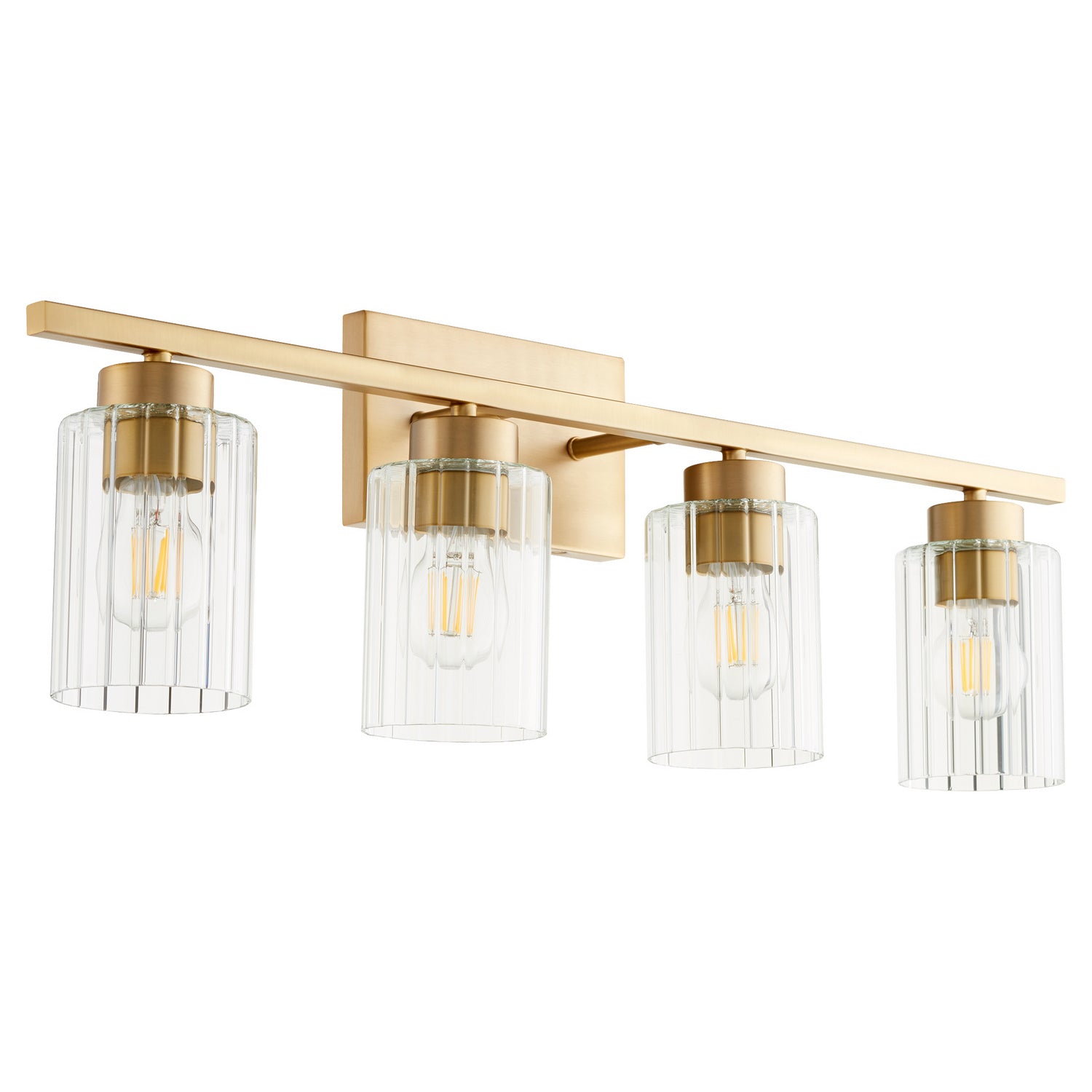  Ladin Four Light Vanity by Quorum in Aged Brass w/ Clear Fluted Glass Finish (501-4-280)