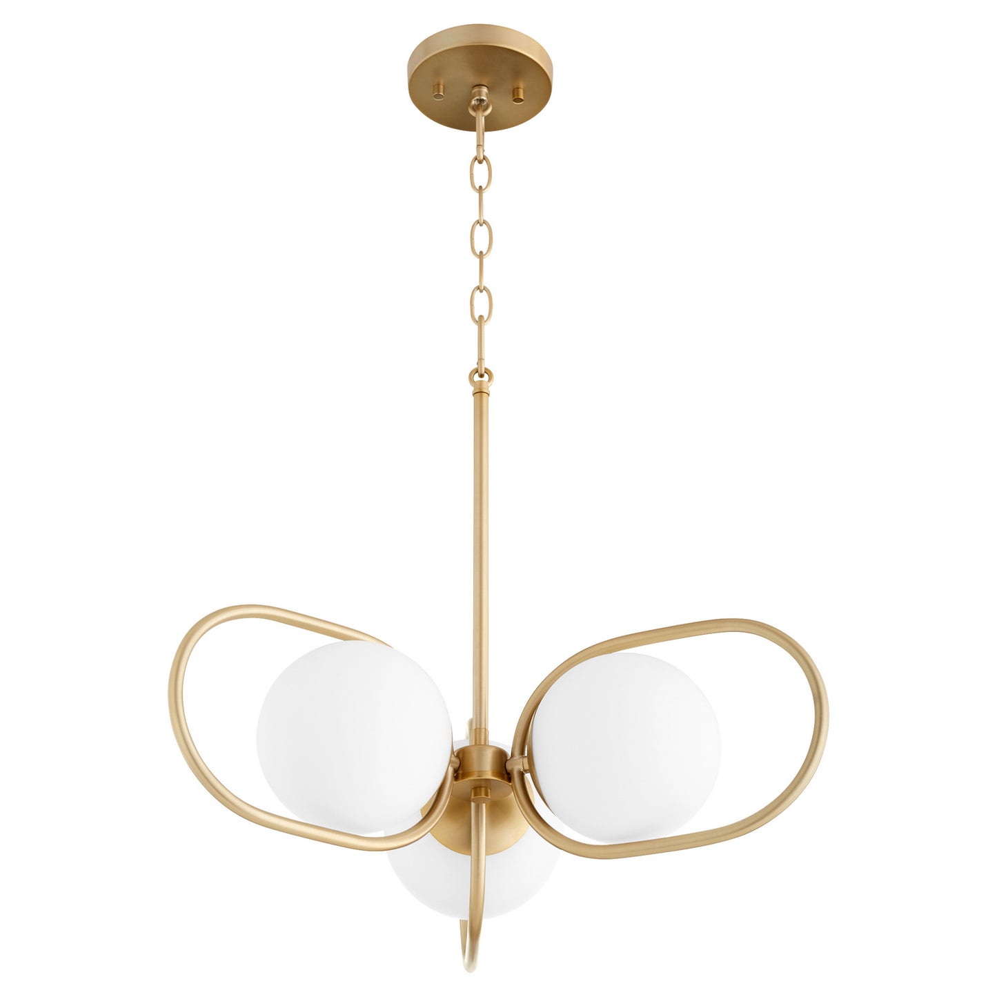  Belmont Three Light Chandelier by Quorum in Aged Brass Finish (6137-3-80)