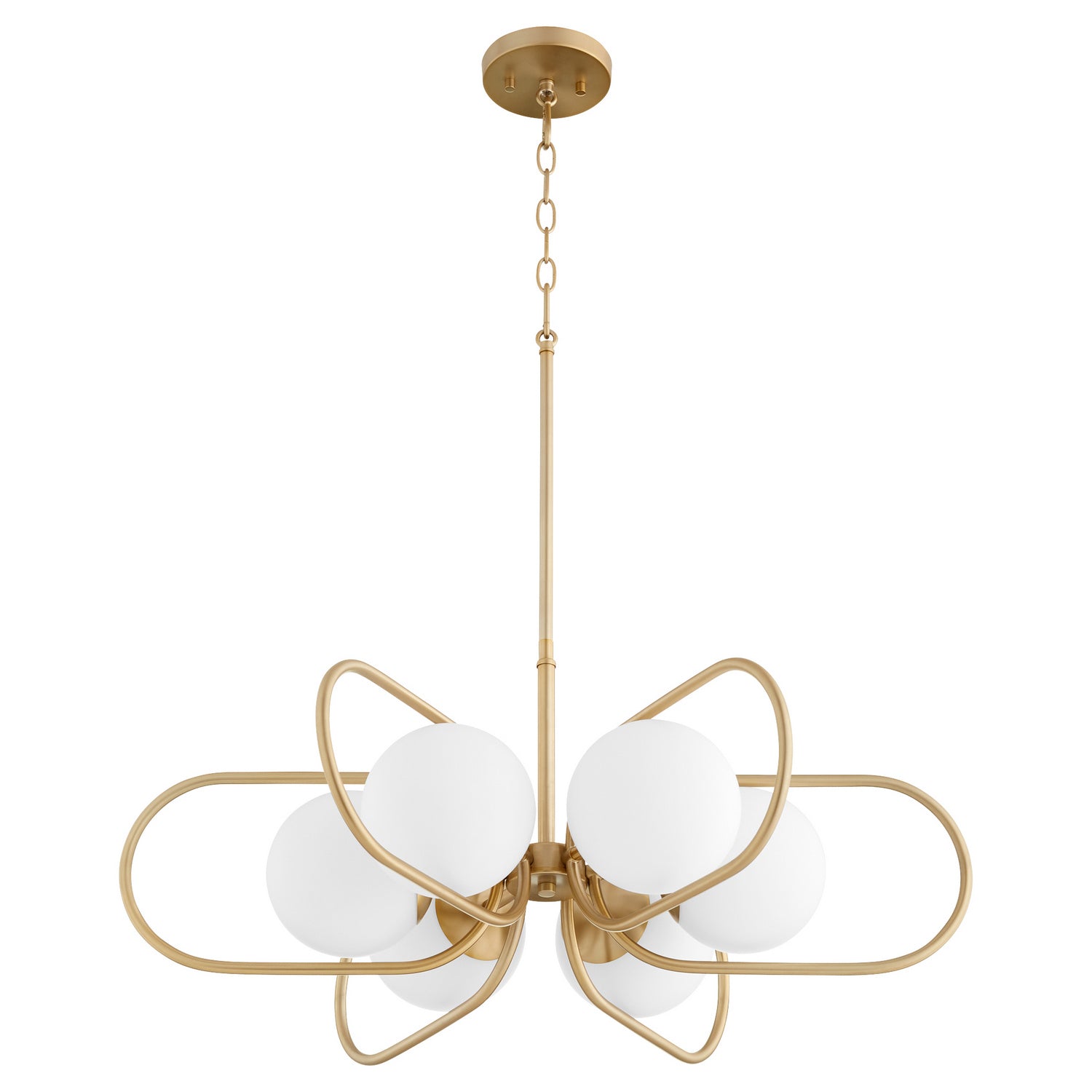  Belmont Six Light Chandelier by Quorum in Aged Brass Finish (6137-6-80)