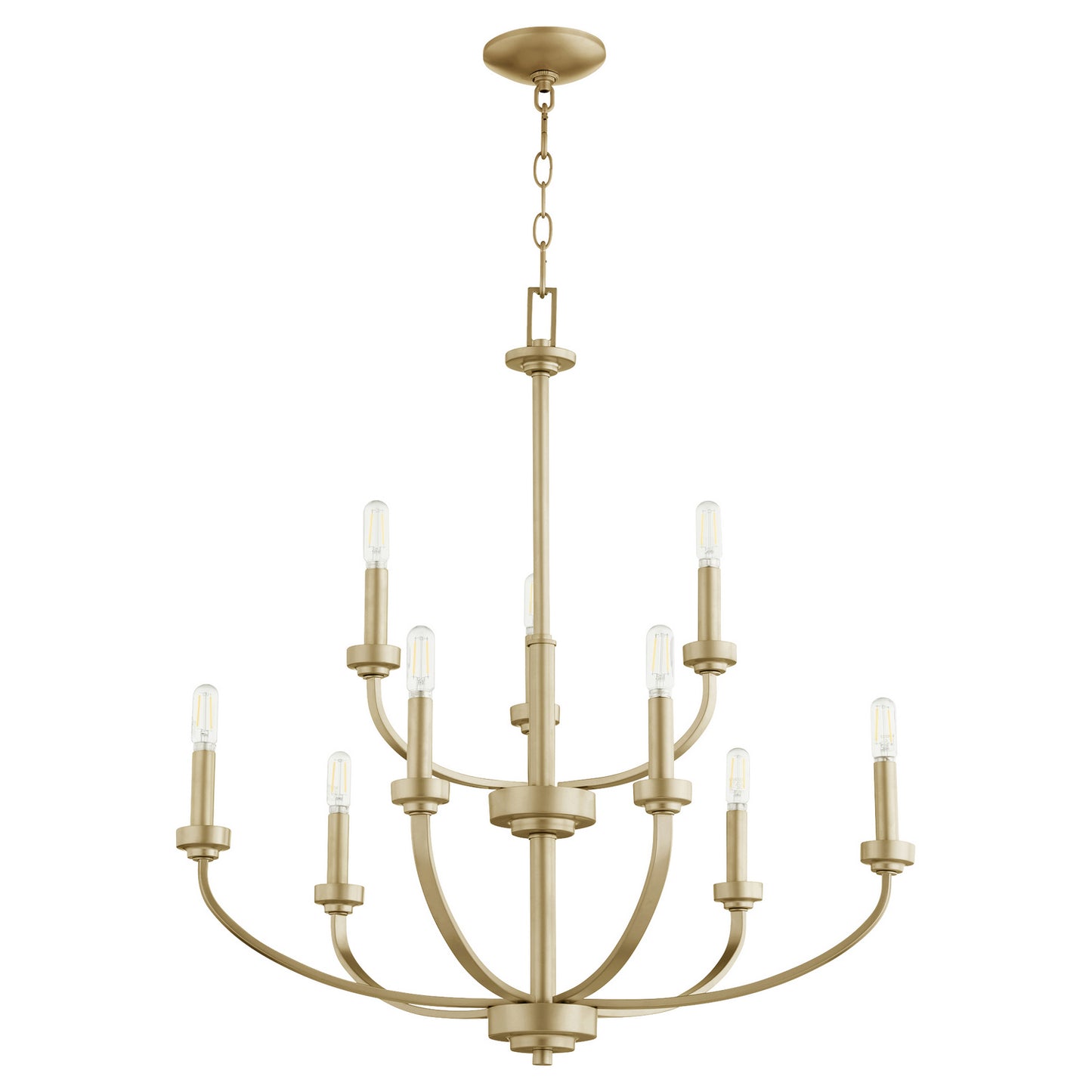  Reyes Nine Light Chandelier by Quorum in Aged Brass Finish (6160-9-80)