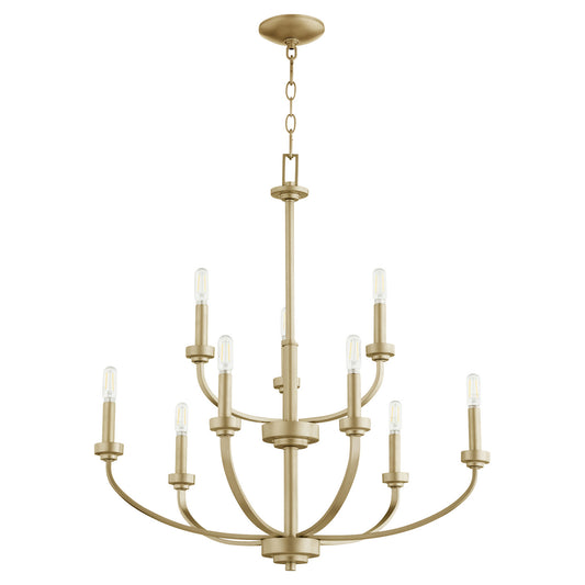  Reyes Nine Light Chandelier by Quorum in Aged Brass Finish (6160-9-80)