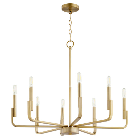  Tempo Eight Light Chandelier by Quorum in Aged Brass Finish (6210-8-80)