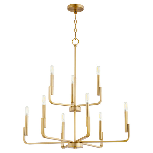  Tempo Nine Light Chandelier by Quorum in Aged Brass Finish (6210-9-80)