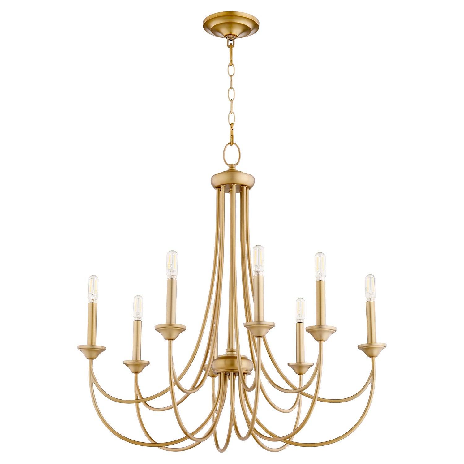  Brooks Eight Light Chandelier by Quorum in Aged Brass Finish (6250-8-80)