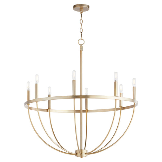  Tribute Eight Light Chandelier by Quorum in Aged Brass Finish (6374-8-80)