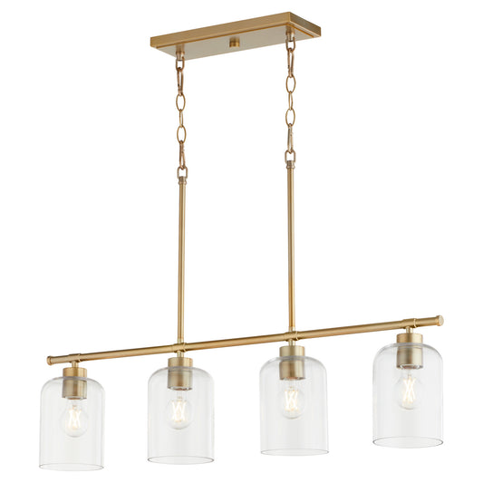  Tribute Four Light Linear Chandelier by Quorum in Aged Brass Finish (6574-4-80)