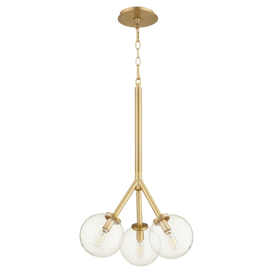  Rovi Three Light Pendant by Quorum in Aged Brass Finish (8132-3-80)