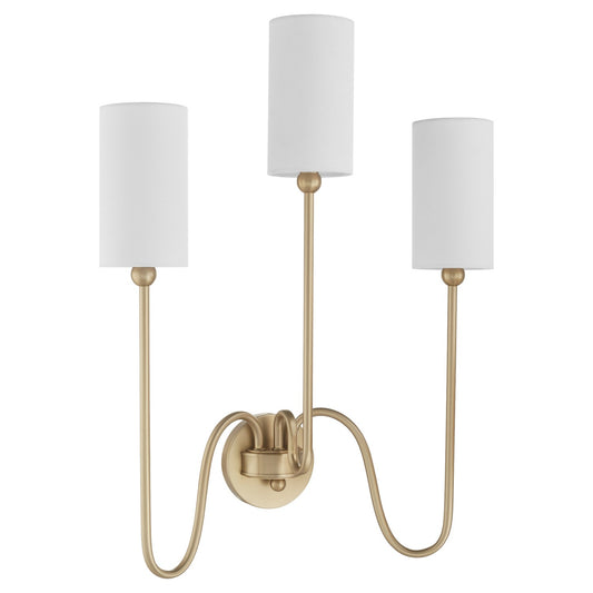  Charlotte Three Light Wall Mount by Quorum in Aged Brass Finish (597-3-80)