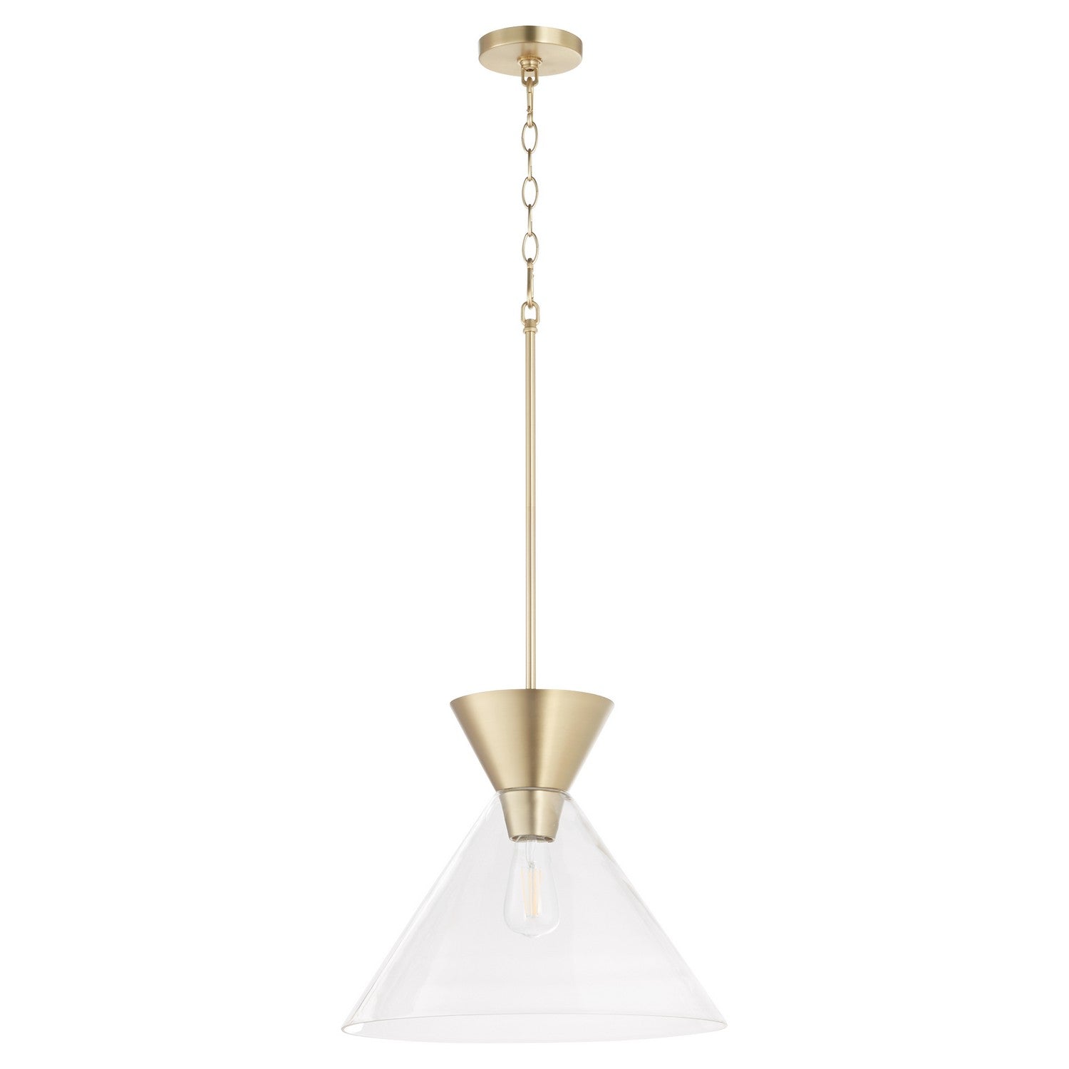  Beldar One Light Pendant by Quorum in Aged Brass w/ Clear Glass Finish (8119-280)