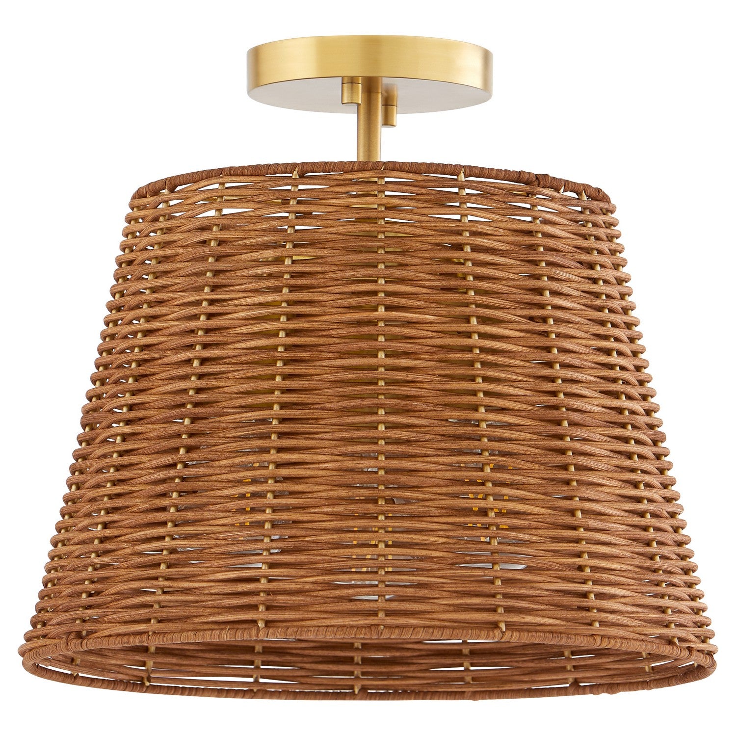  Wicker Three Light Semi Flush Mount by Quorum in Aged Brass Finish (2893-13-80)