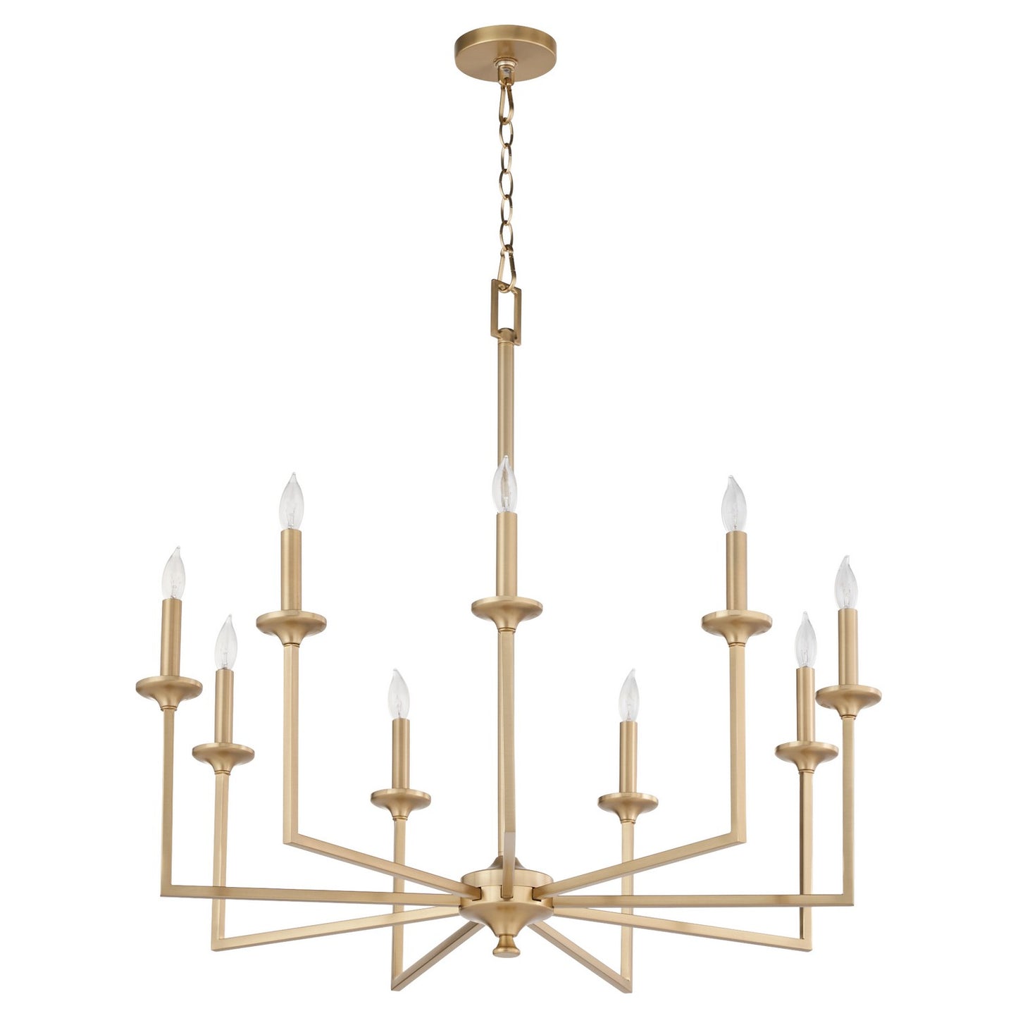  Eldorado Nine Light Chandelier by Quorum in Aged Brass Finish (6005-9-80)