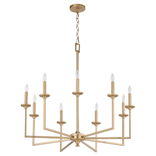  Eldorado Nine Light Chandelier by Quorum in Aged Brass Finish (6005-9-80)