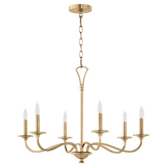  Maryse Six Light Chandelier by Quorum in Aged Brass Finish (6021-6-80)