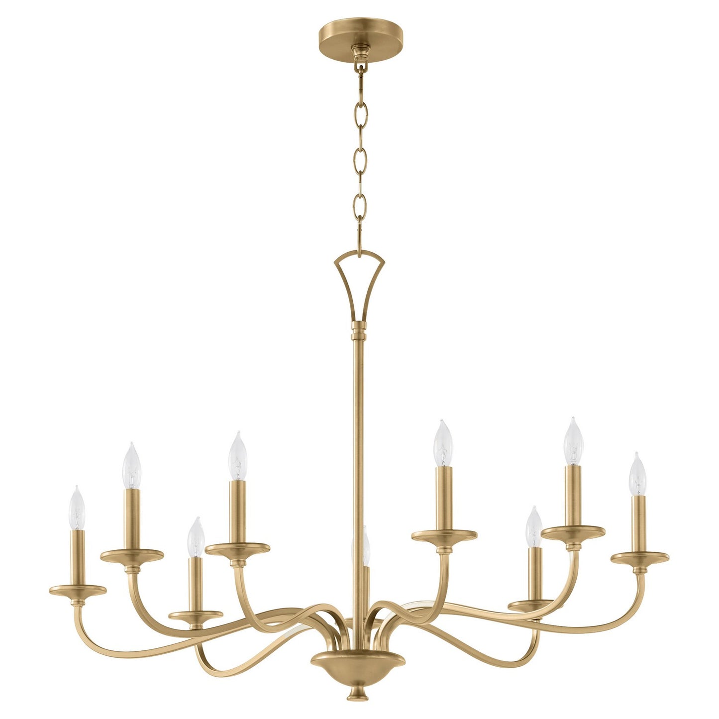  Maryse Nine Light Chandelier by Quorum in Aged Brass Finish (6021-9-80)