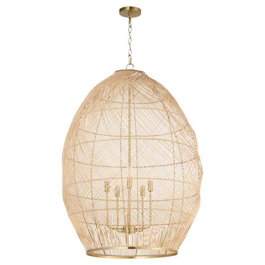  Rattan Five Light Pendant by Quorum in Aged Brass Finish (6901-5-80)