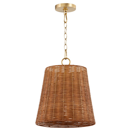  Wicker Three Light Pendant by Quorum in Aged Brass Finish (8893-13-80)