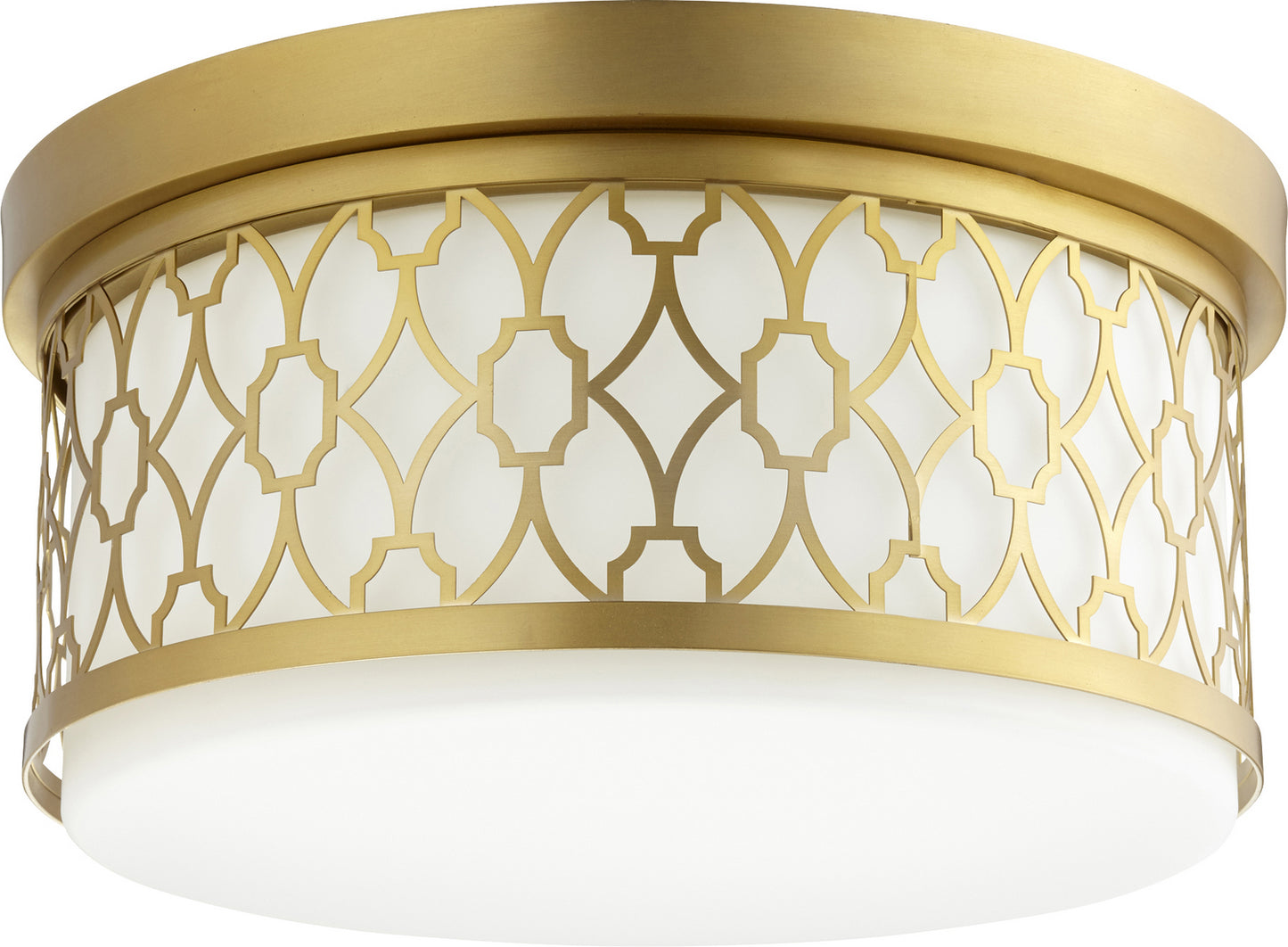  344 Geometric Ceiling Mounts Three Light Ceiling Mount by Quorum in Aged Brass Finish (344-14-80)