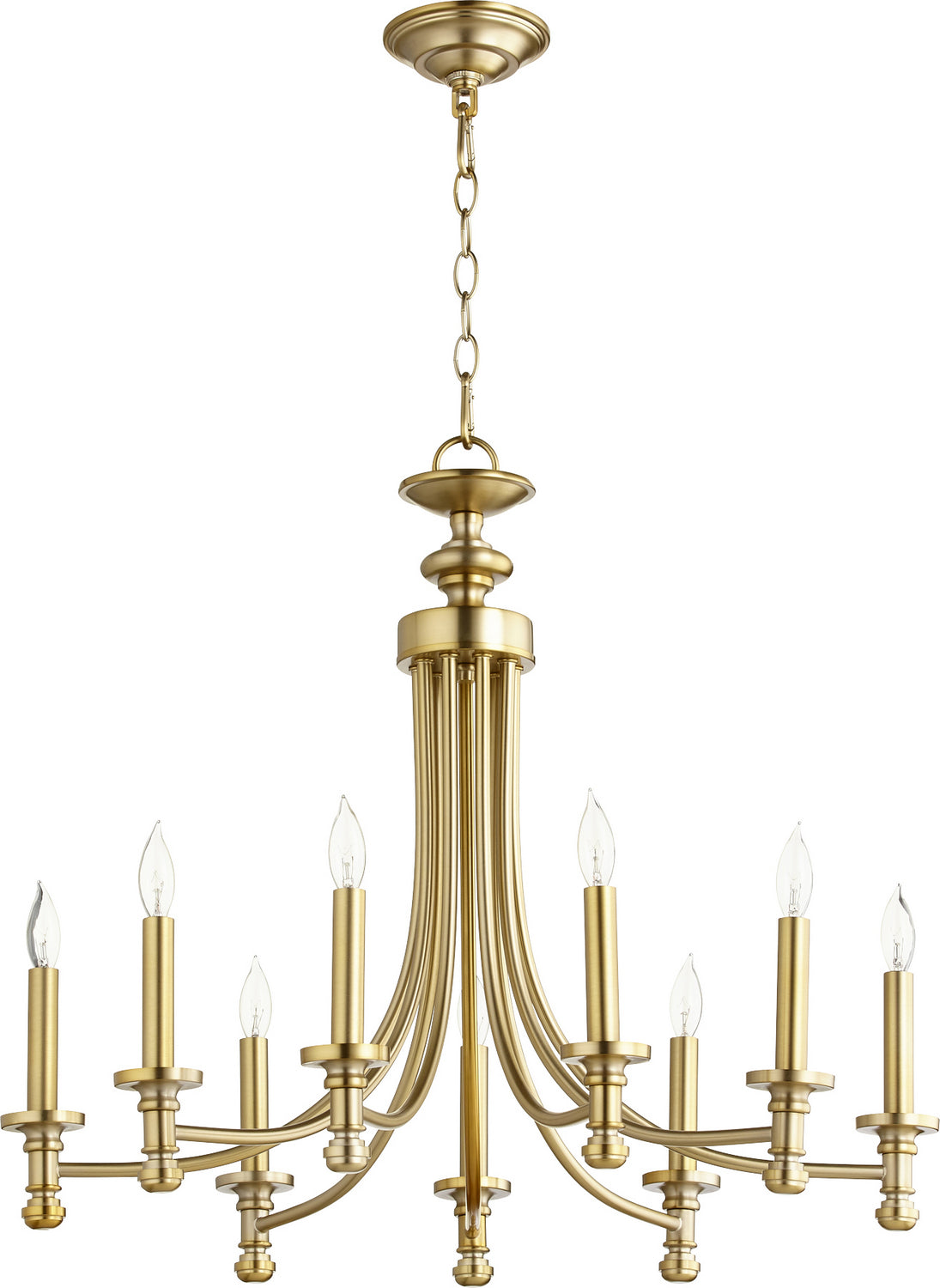  Rossington Nine Light Chandelier by Quorum in Aged Brass Finish (6022-9-80)