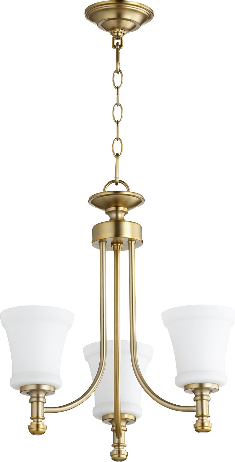  Rossington Three Light Chandelier by Quorum in Aged Brass Finish (6122-3-80)