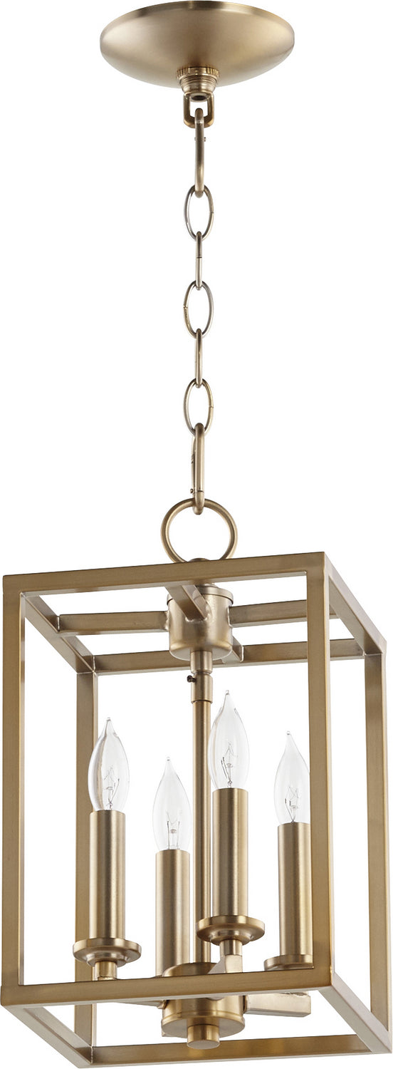  Cuboid Entries Four Light Entry Pendant by Quorum in Aged Brass Finish (6731-4-180)