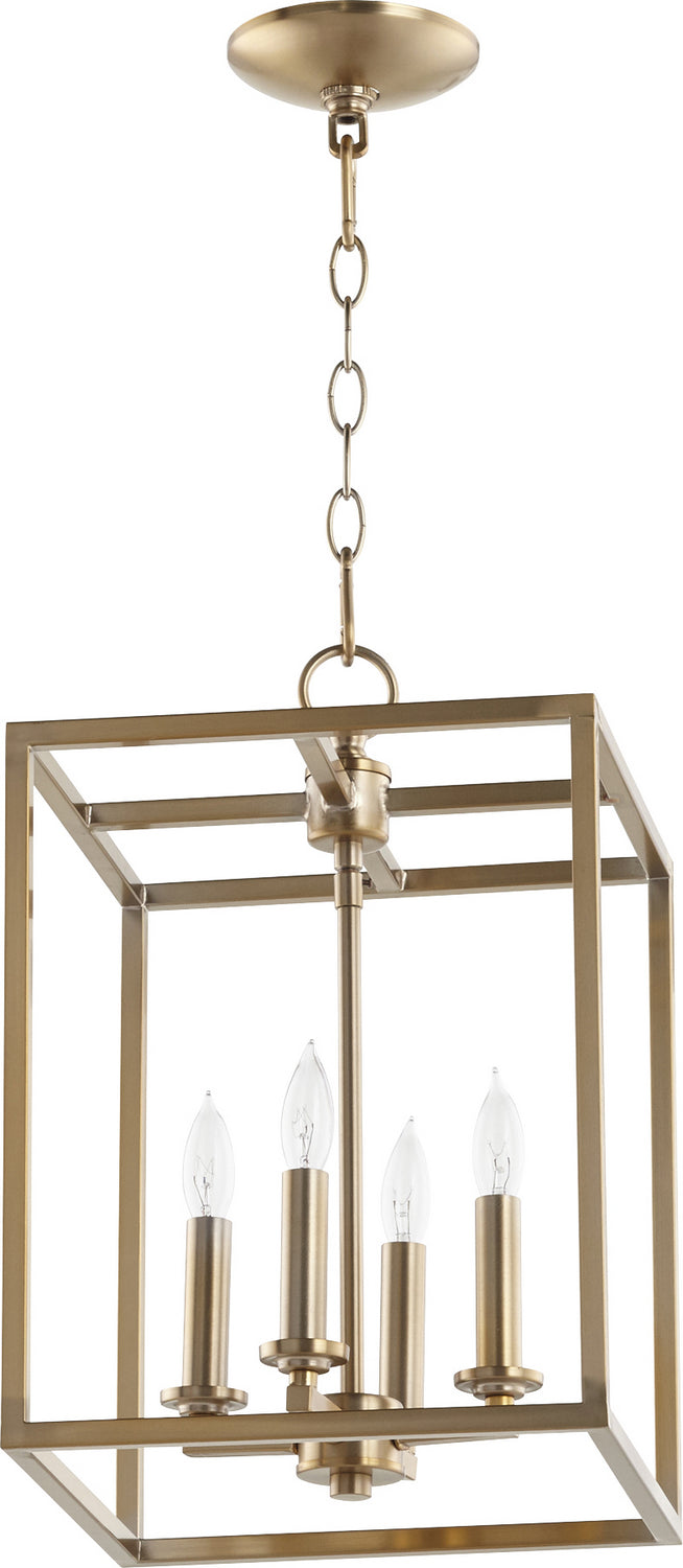  Cuboid Entries Four Light Entry Pendant by Quorum in Aged Brass Finish (6731-4-80)