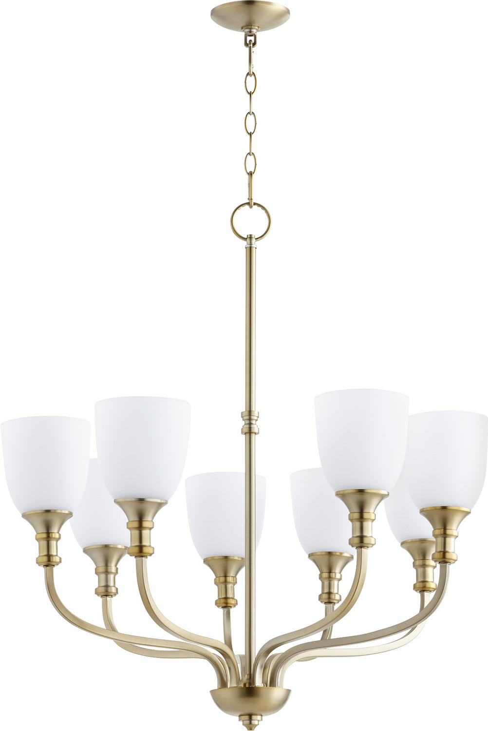  Richmond Eight Light Chandelier by Quorum in Aged Brass Finish (6811-8-80)