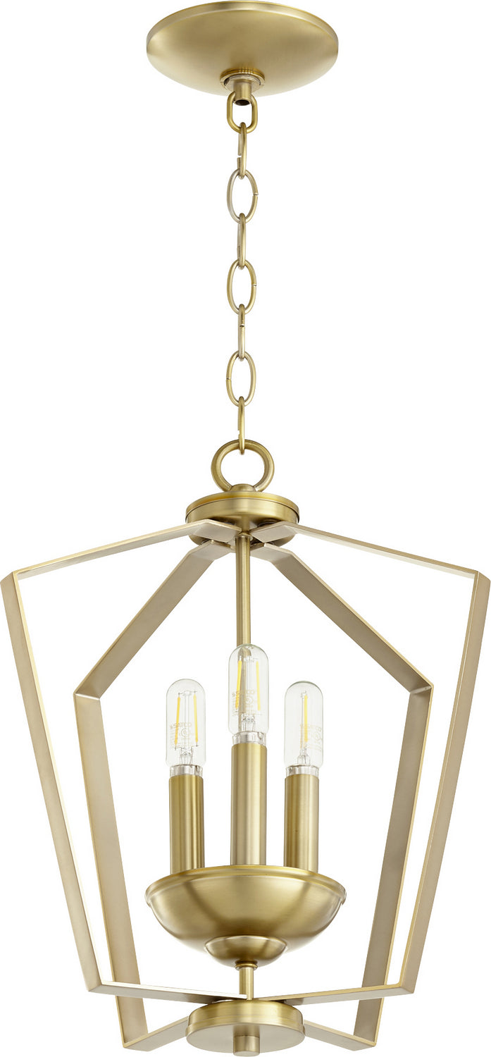  3LT Entry Series Three Light Entry Pendant by Quorum in Aged Brass Finish (894-3-80)