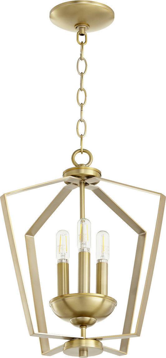  3LT Entry Series Three Light Entry Pendant by Quorum in Aged Brass Finish (894-3-80)