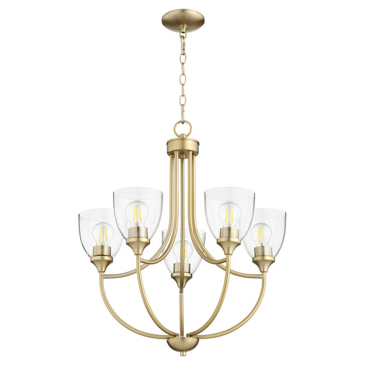  Enclave Five Light Chandelier by Quorum in Aged Brass w/ Clear/Seeded Finish (6059-5-280)