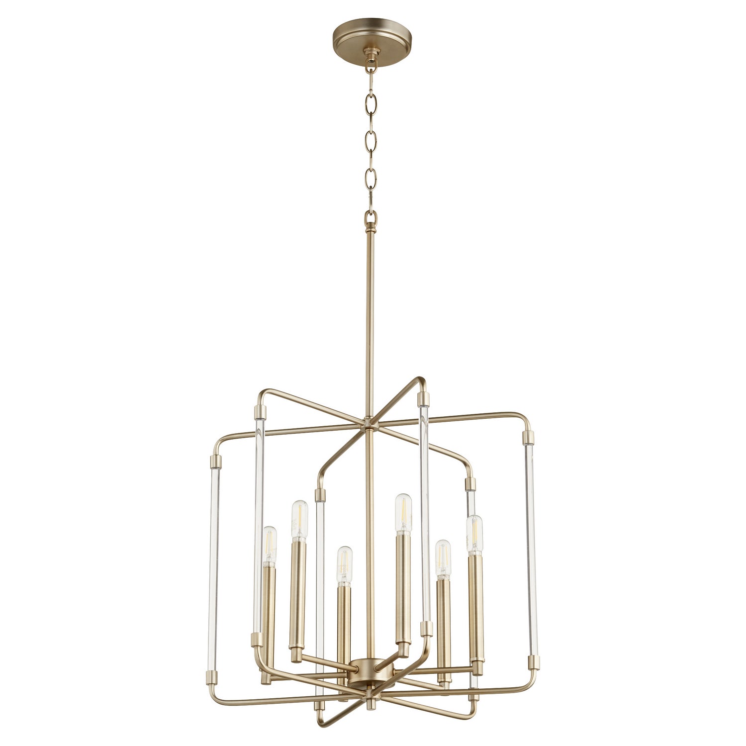  Optic Six Light Pendant by Quorum in Aged Brass Finish (6114-6-80)