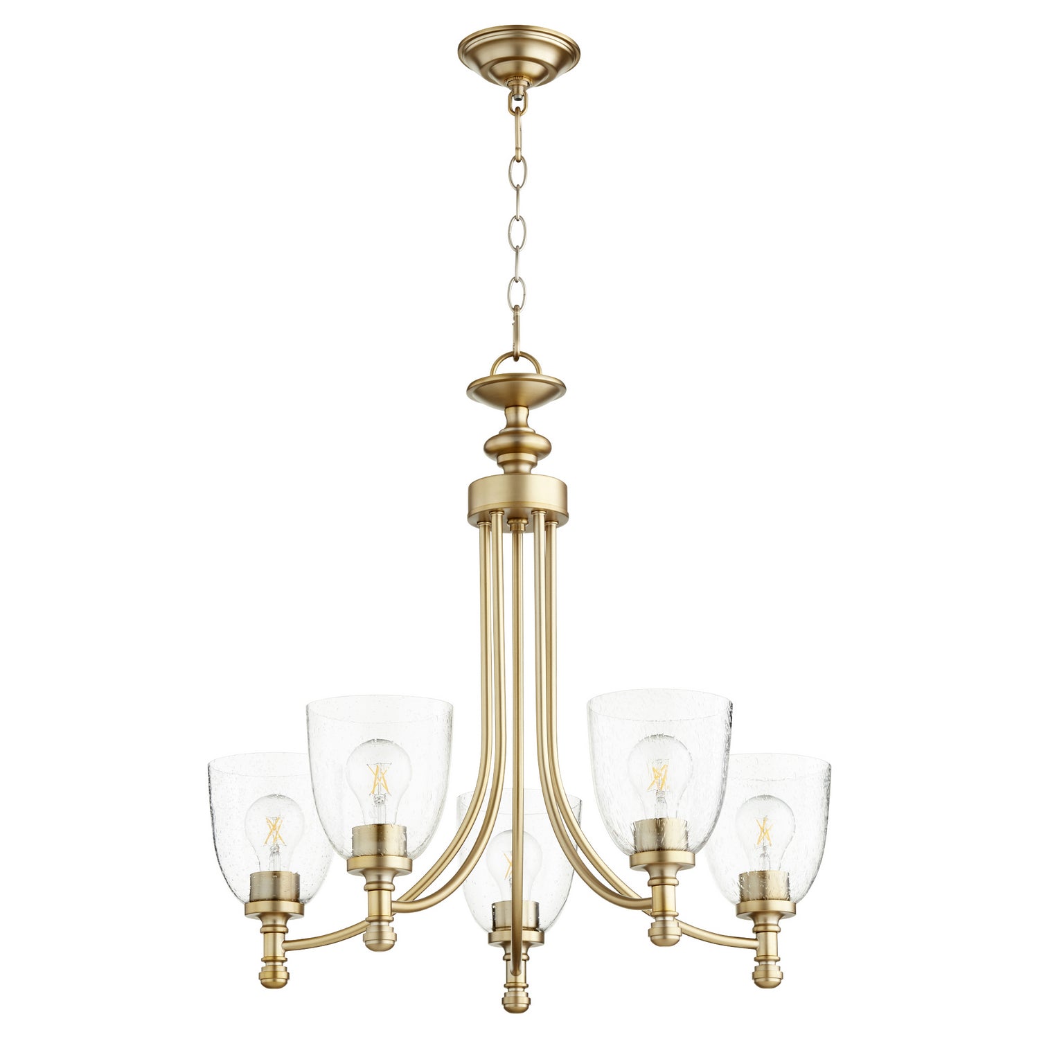  Rossington Five Light Chandelier by Quorum in Aged Brass w/ Clear/Seeded Finish (6122-5-280)