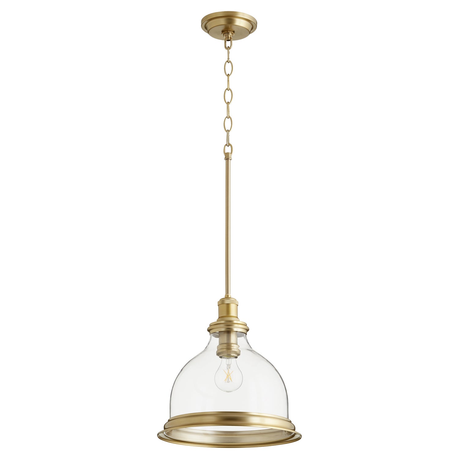  Ring Lighting Series One Light Pendant by Quorum in Aged Brass w/ Clear Finish (6193-12-80)