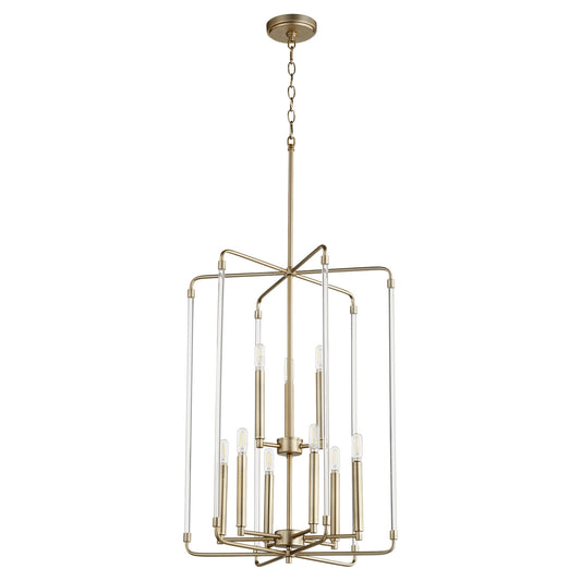  Optic Nine Light Entry Pendant by Quorum in Aged Brass Finish (8114-9-80)